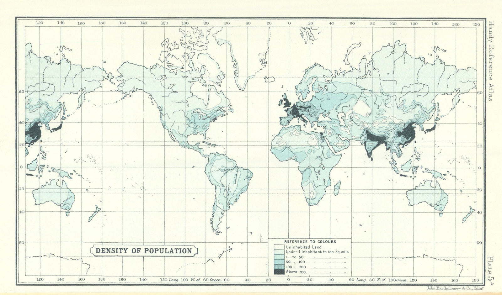 World Density of Population. BARTHOLOMEW 1909 old antique map plan chart